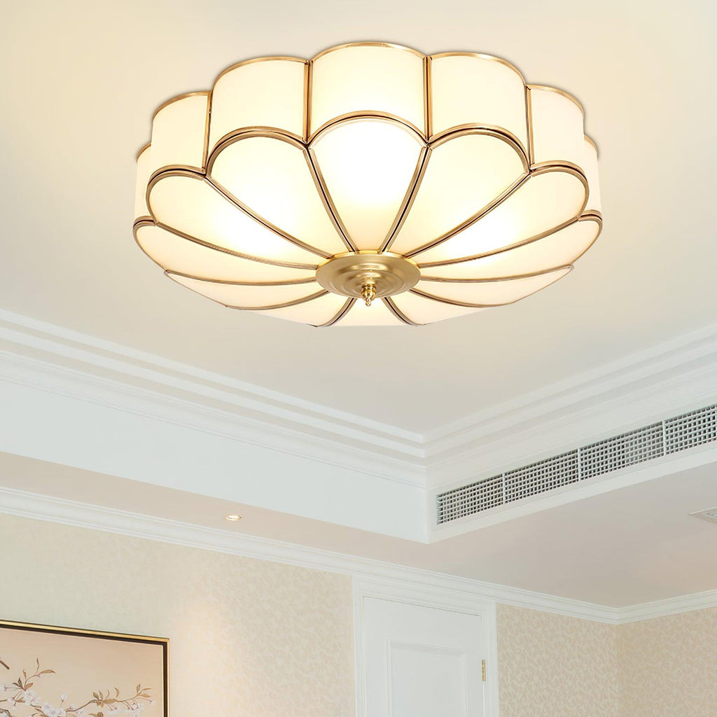 Brass Multi-Arm Flush Mount Ceiling Light — Frosted Glass