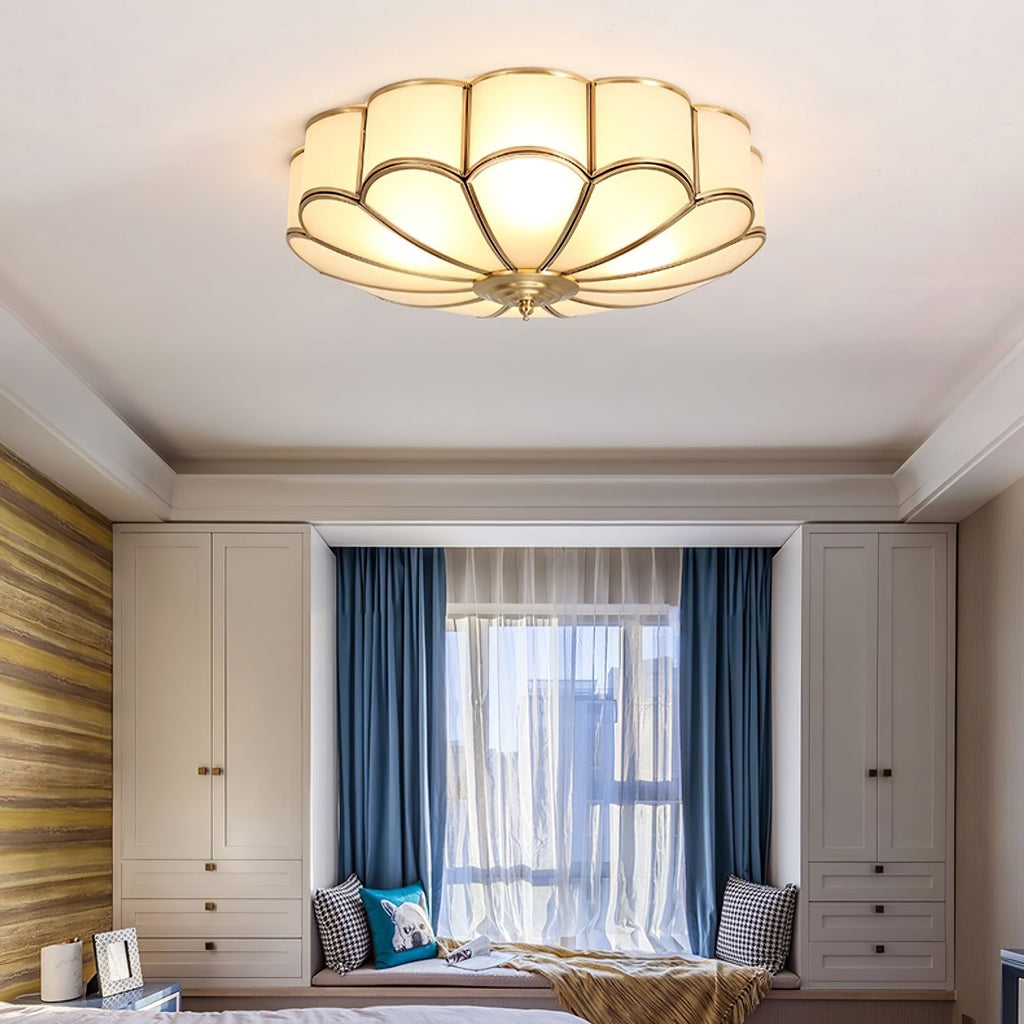 Brass Multi-Arm Flush Mount Ceiling Light — Frosted Glass
