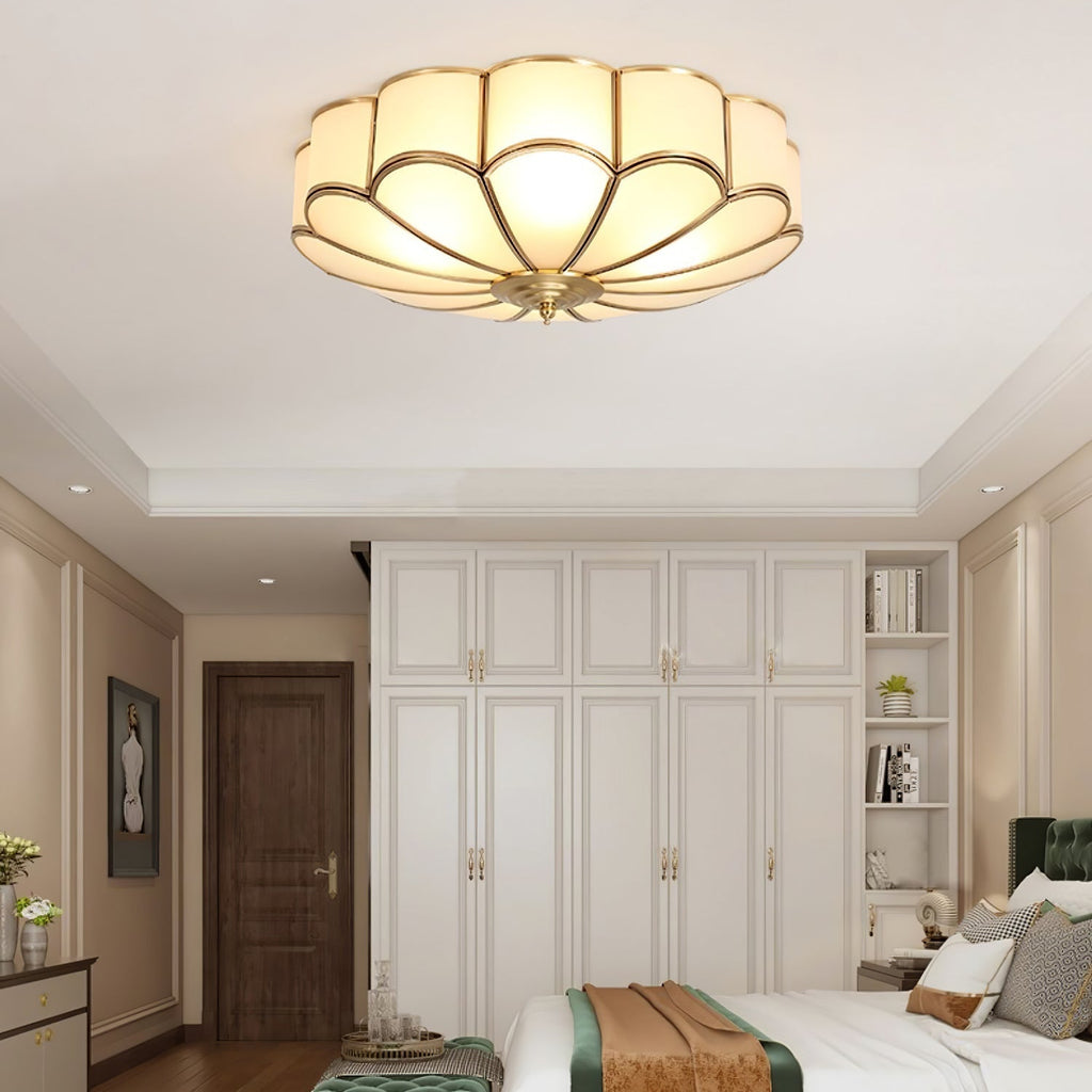 Brass Multi-Arm Flush Mount Ceiling Light — Frosted Glass