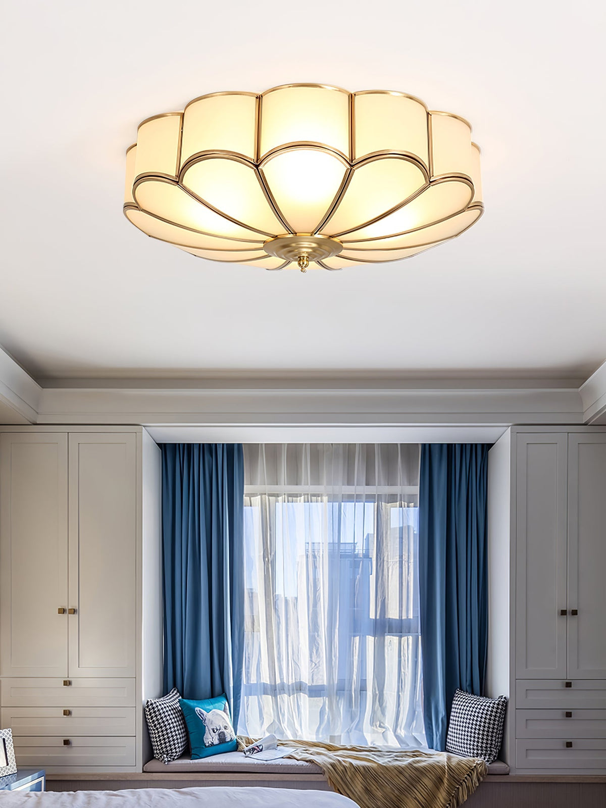 Brass Multi-Arm Flush Mount Ceiling Light — Frosted Glass
