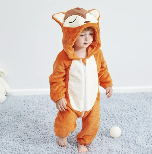Baby-Schlafanzug mit Reißverschluss und Kapuze, Kostümdesign mit Tierfigur für Jungen und Mädchen | weiche Loungewear aus Baumwoll-Polyester-Mischgewebe, Schlafanzug für Babys 0-