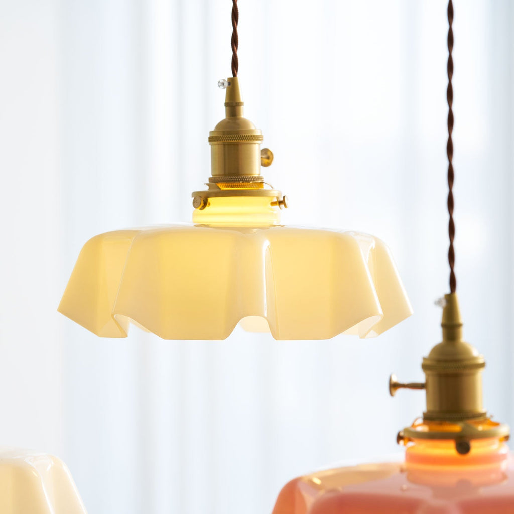 Textured Dome Pendant Light — Adjustable Height, White, Beige, Pink & Blue
