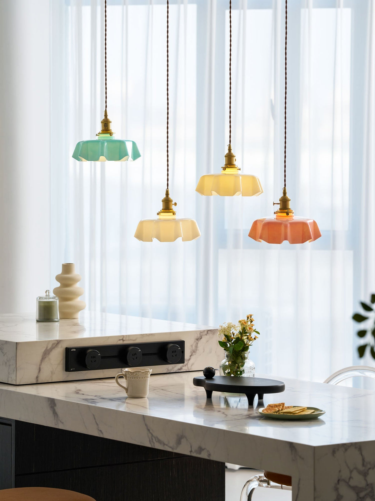 Textured Dome Pendant Light — Adjustable Height, White, Beige, Pink & Blue