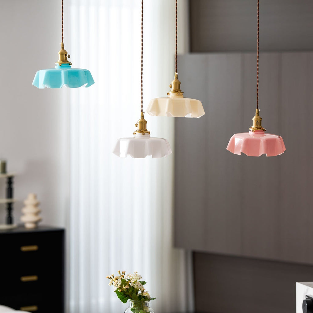 Textured Dome Pendant Light — Adjustable Height, White, Beige, Pink & Blue