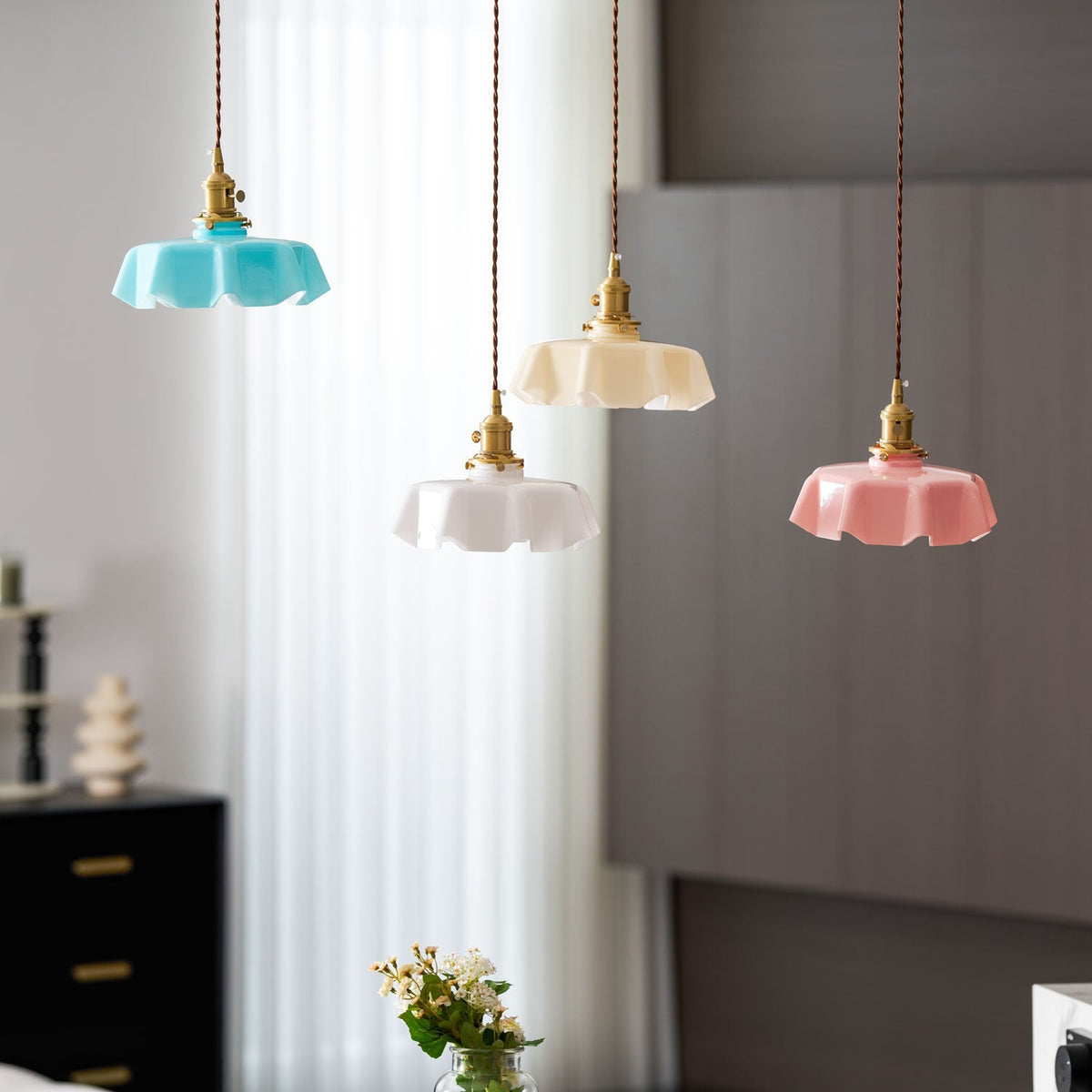 Textured Dome Pendant Light — Adjustable Height, White, Beige, Pink & Blue