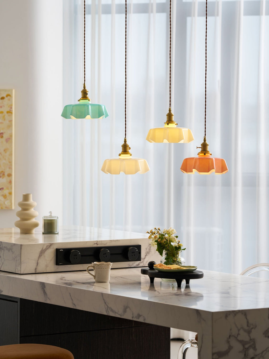 Textured Dome Pendant Light — Adjustable Height, White, Beige, Pink & Blue