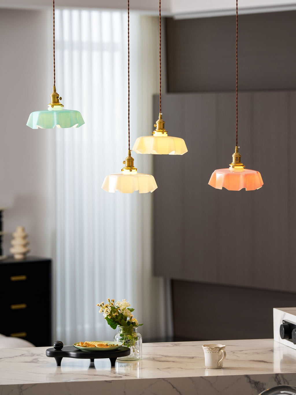 Textured Dome Pendant Light — Adjustable Height, White, Beige, Pink & Blue