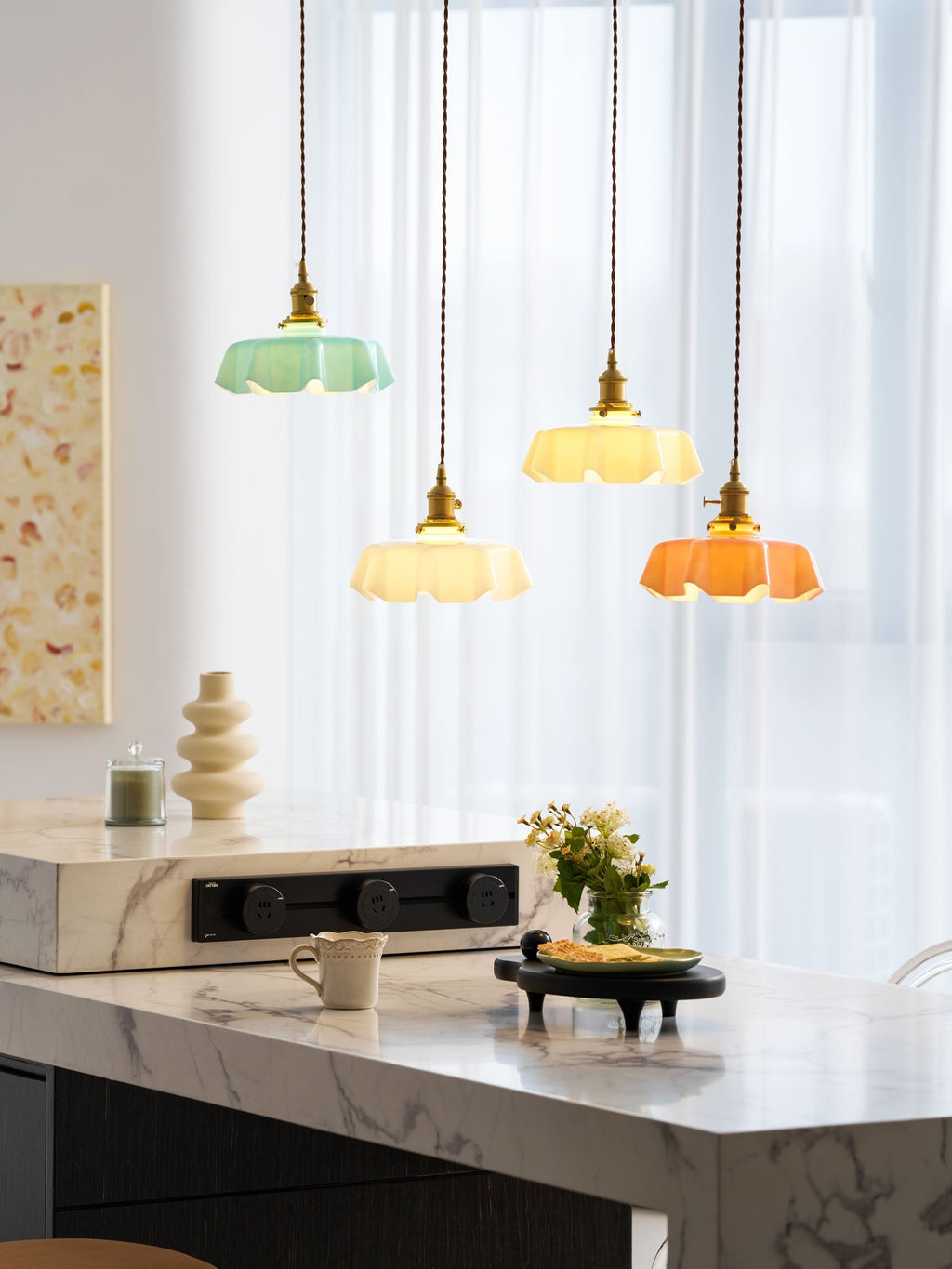Textured Dome Pendant Light — Adjustable Height, White, Beige, Pink & Blue