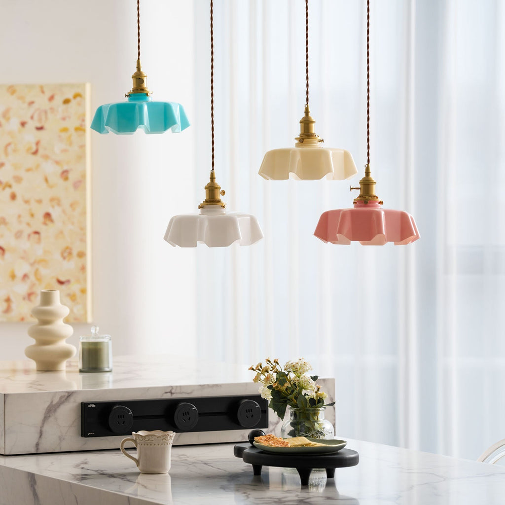 Textured Dome Pendant Light — Adjustable Height, White, Beige, Pink & Blue
