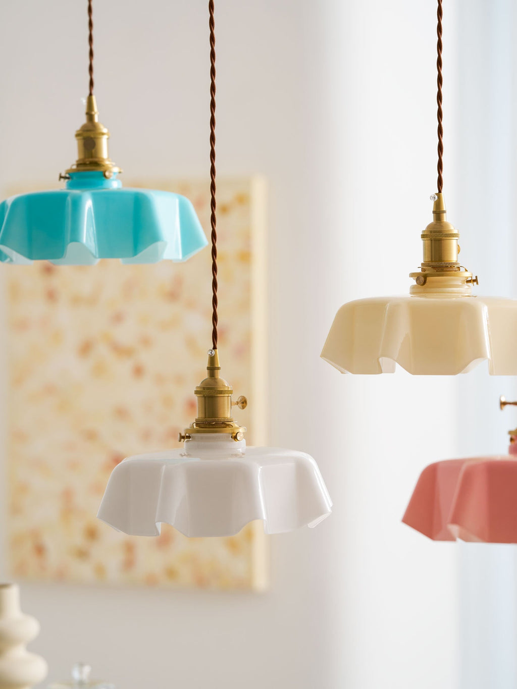 Textured Dome Pendant Light — Adjustable Height, White, Beige, Pink & Blue