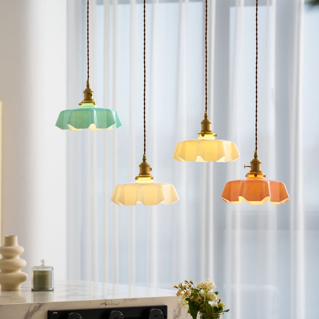Textured Dome Pendant Light — Adjustable Height, White, Beige, Pink & Blue