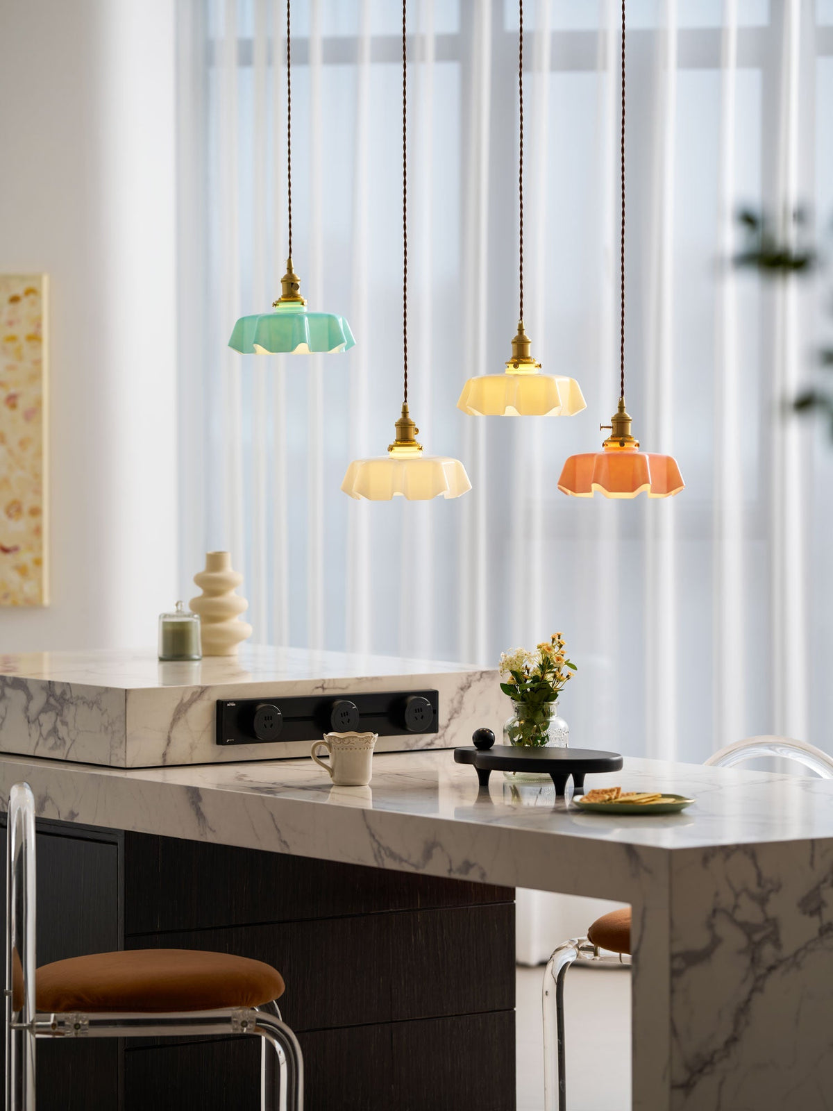 Textured Dome Pendant Light — Adjustable Height, White, Beige, Pink & Blue