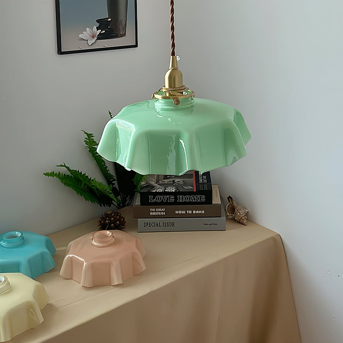 Textured Dome Pendant Light — Adjustable Height, White, Beige, Pink & Blue