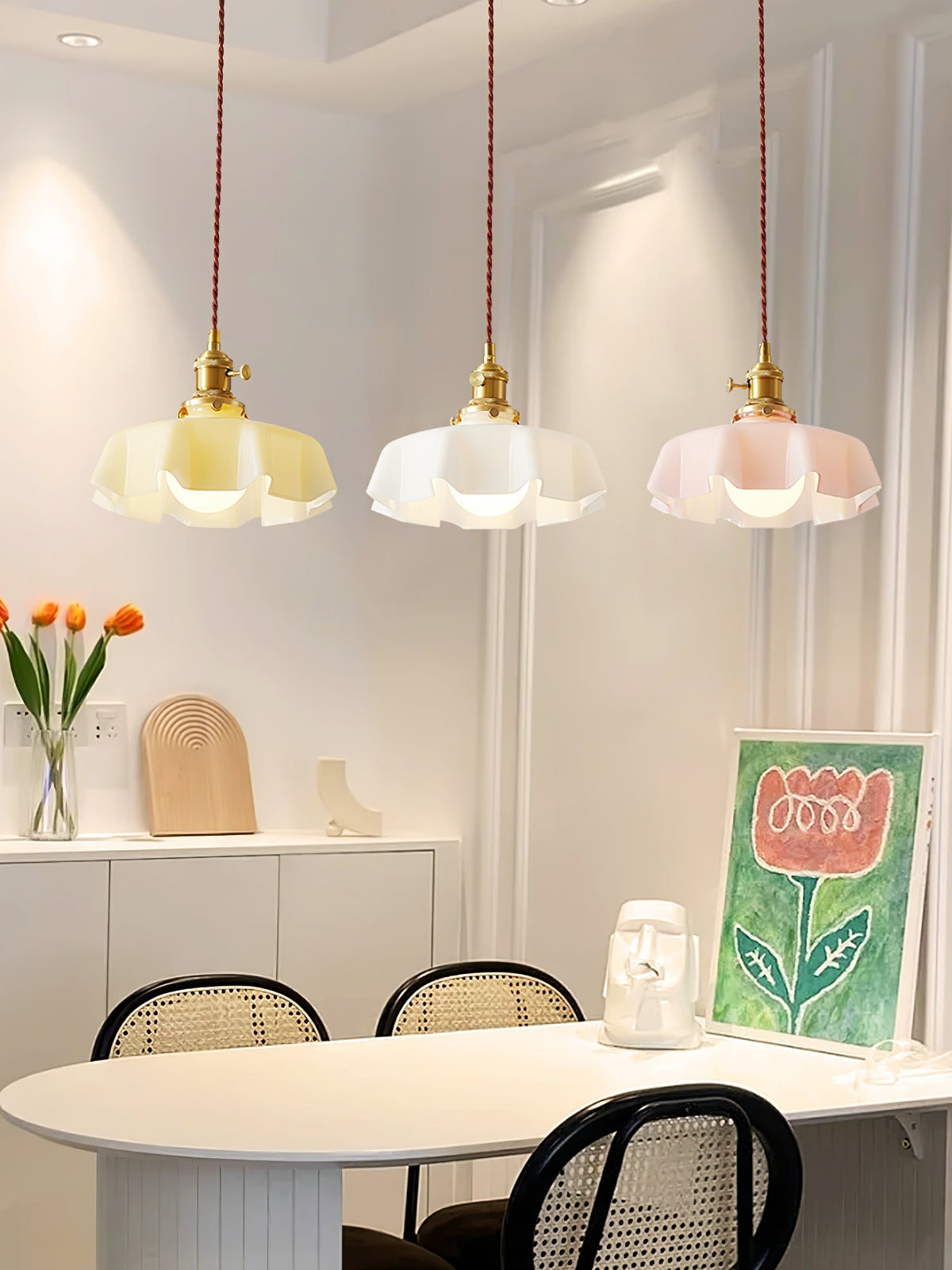 Textured Dome Pendant Light — Adjustable Height, White, Beige, Pink & Blue