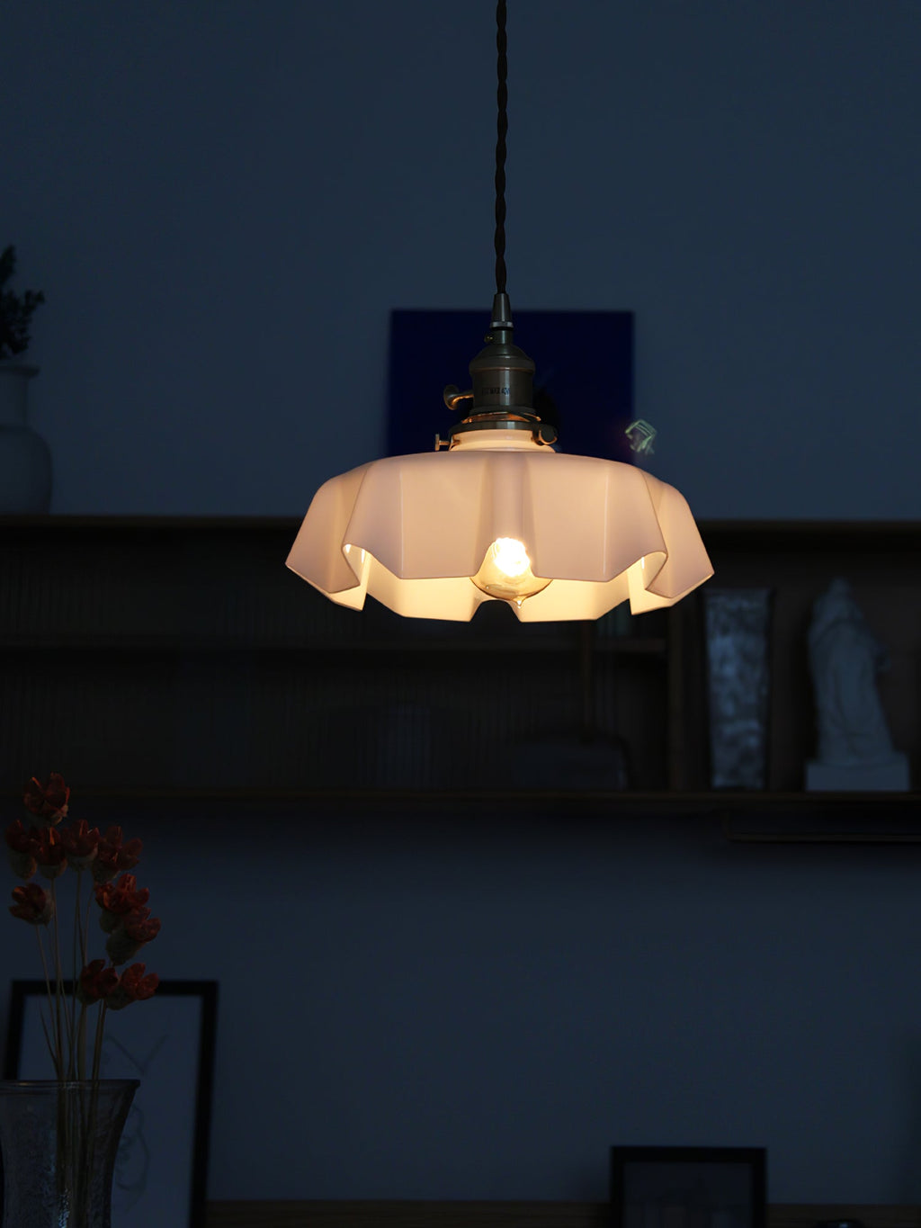 Textured Dome Pendant Light — Adjustable Height, White, Beige, Pink & Blue