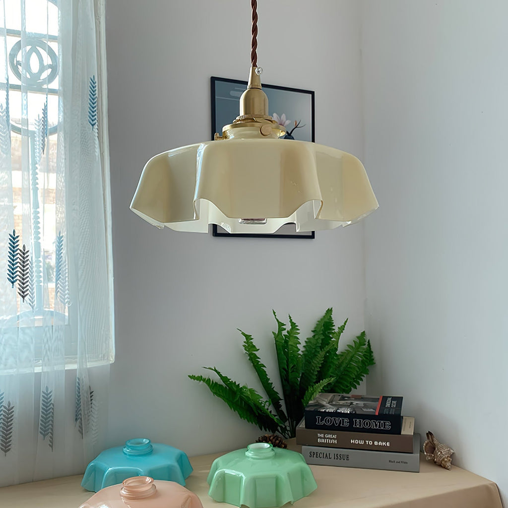 Textured Dome Pendant Light — Adjustable Height, White, Beige, Pink & Blue
