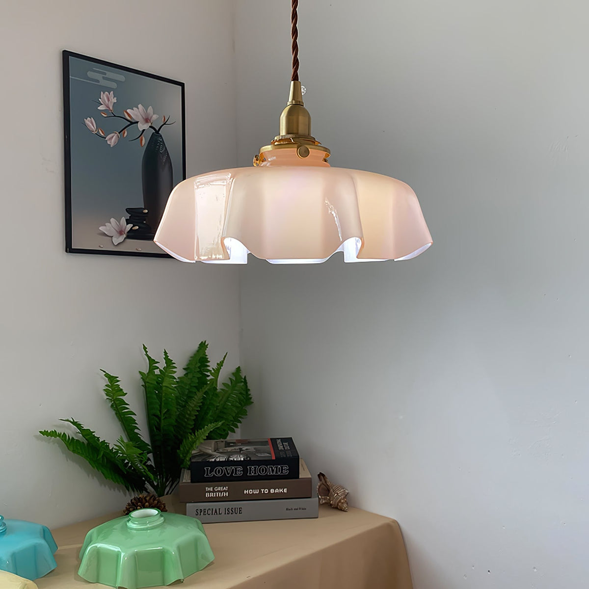 Textured Dome Pendant Light — Adjustable Height, White, Beige, Pink & Blue
