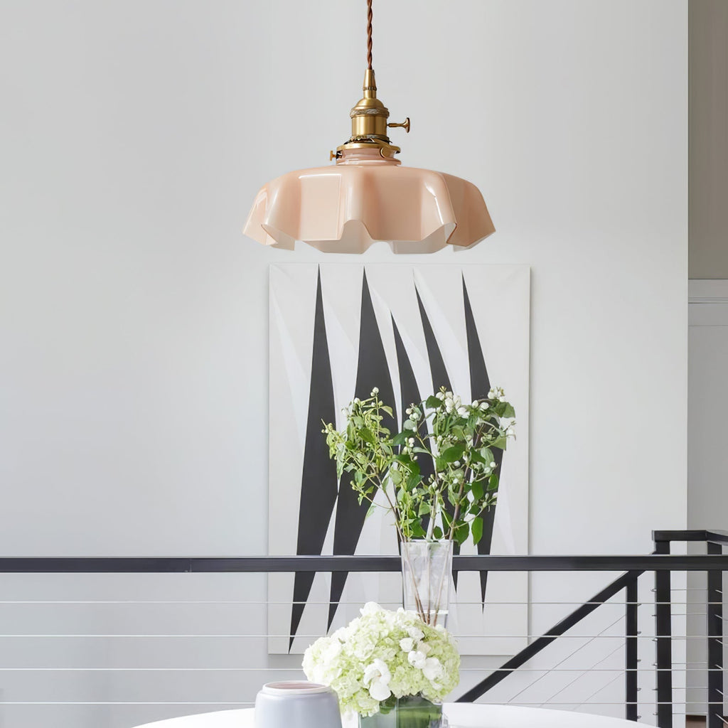 Textured Dome Pendant Light — Adjustable Height, White, Beige, Pink & Blue