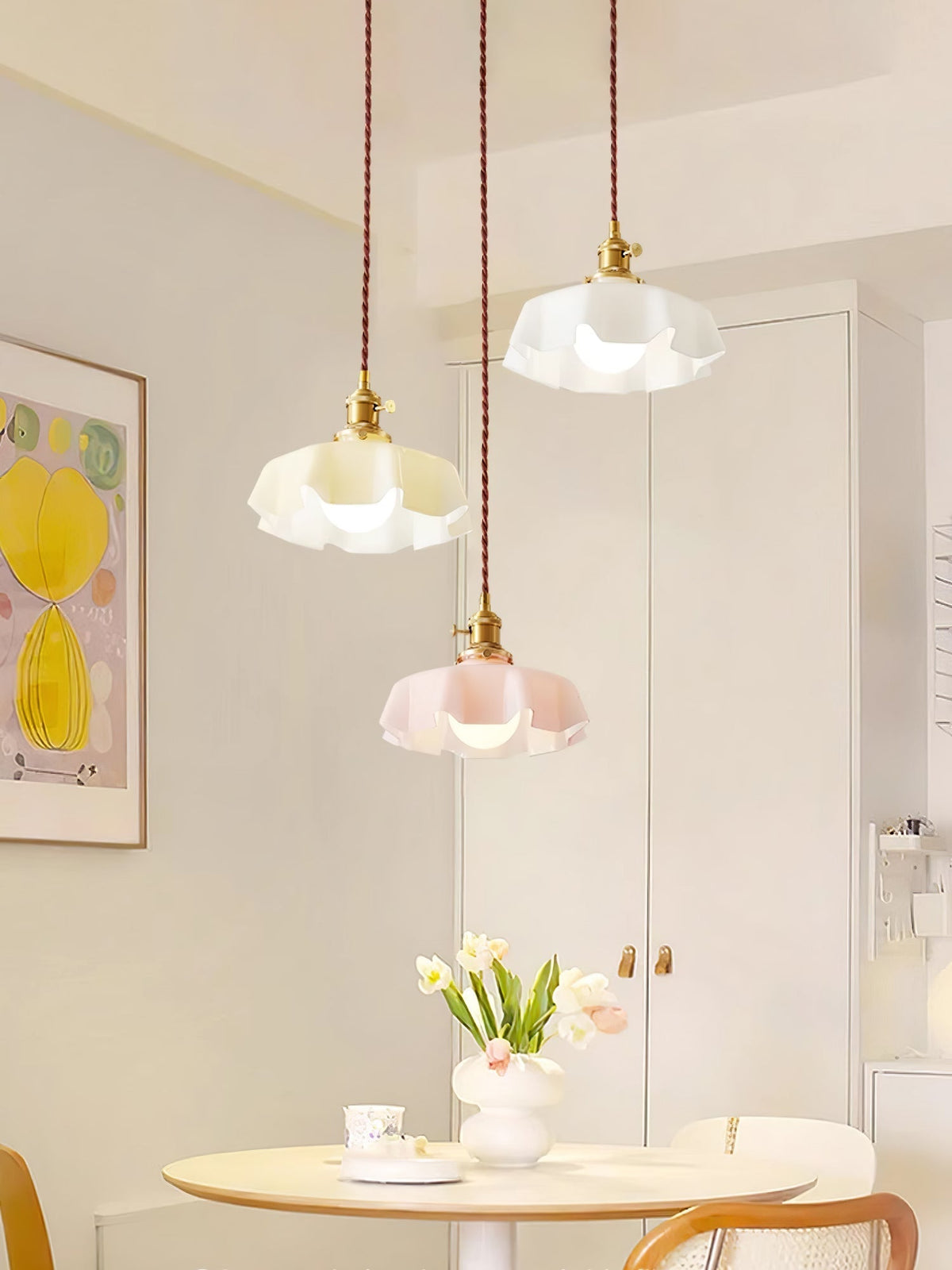 Textured Dome Pendant Light — Adjustable Height, White, Beige, Pink & Blue