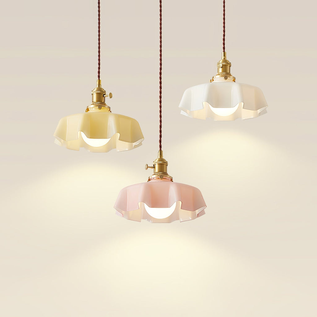 Textured Dome Pendant Light — Adjustable Height, White, Beige, Pink & Blue
