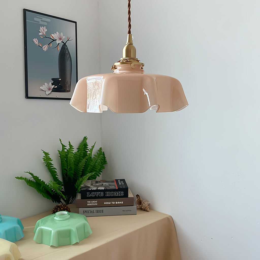 Textured Dome Pendant Light — Adjustable Height, White, Beige, Pink & Blue