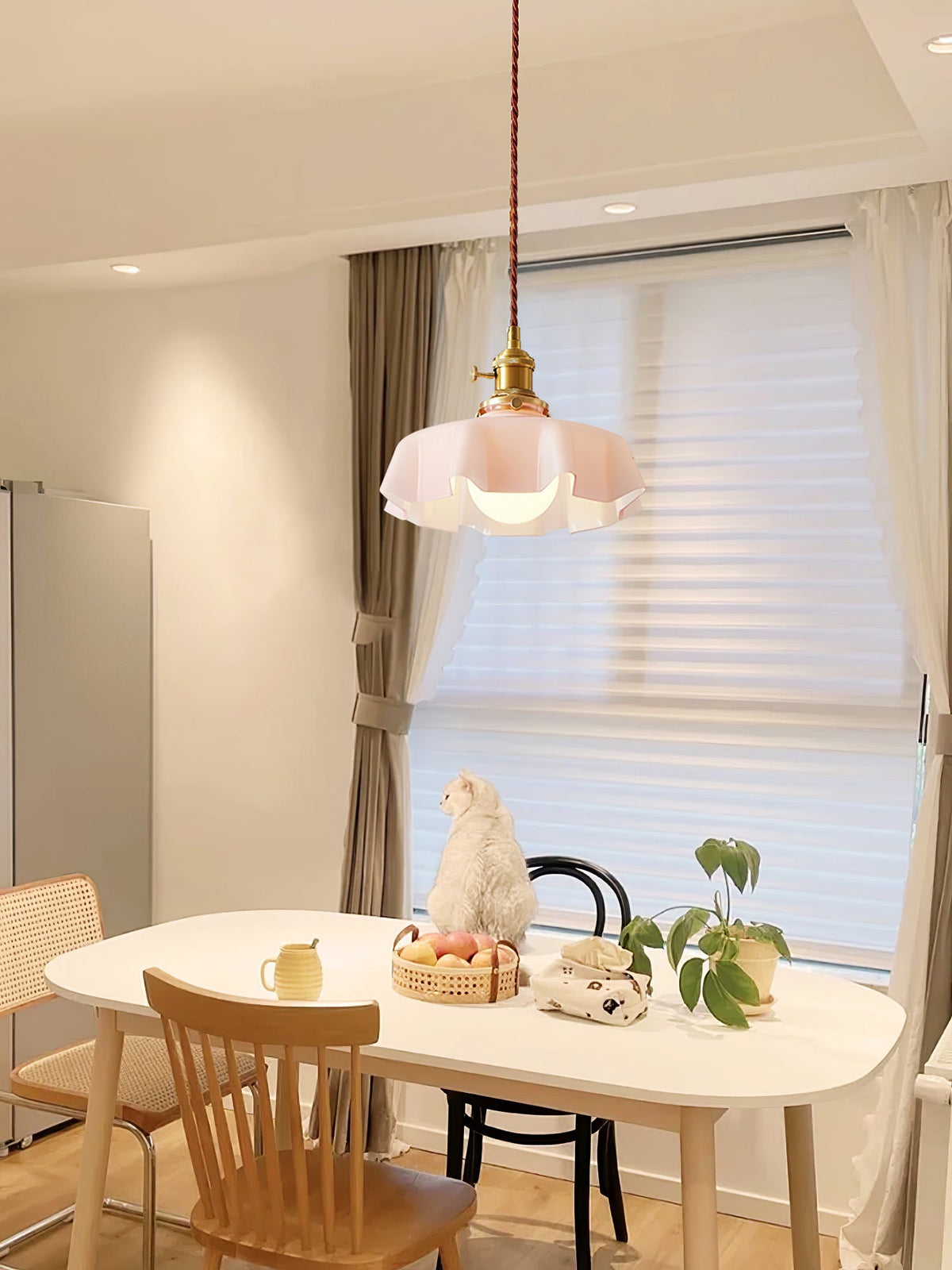 Textured Dome Pendant Light — Adjustable Height, White, Beige, Pink & Blue