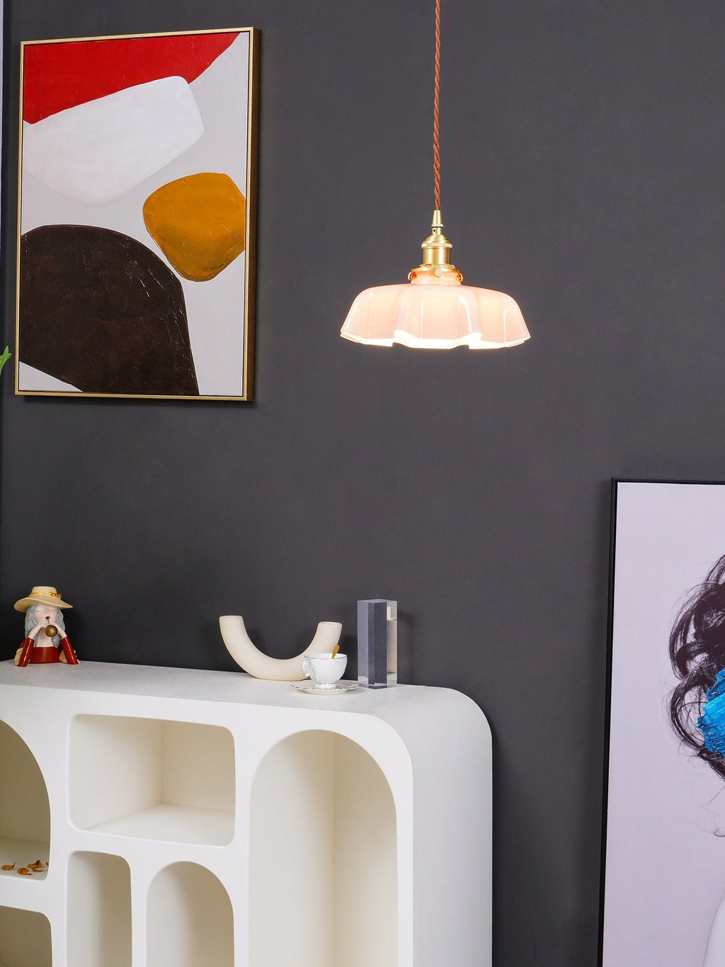 Textured Dome Pendant Light — Adjustable Height, White, Beige, Pink & Blue