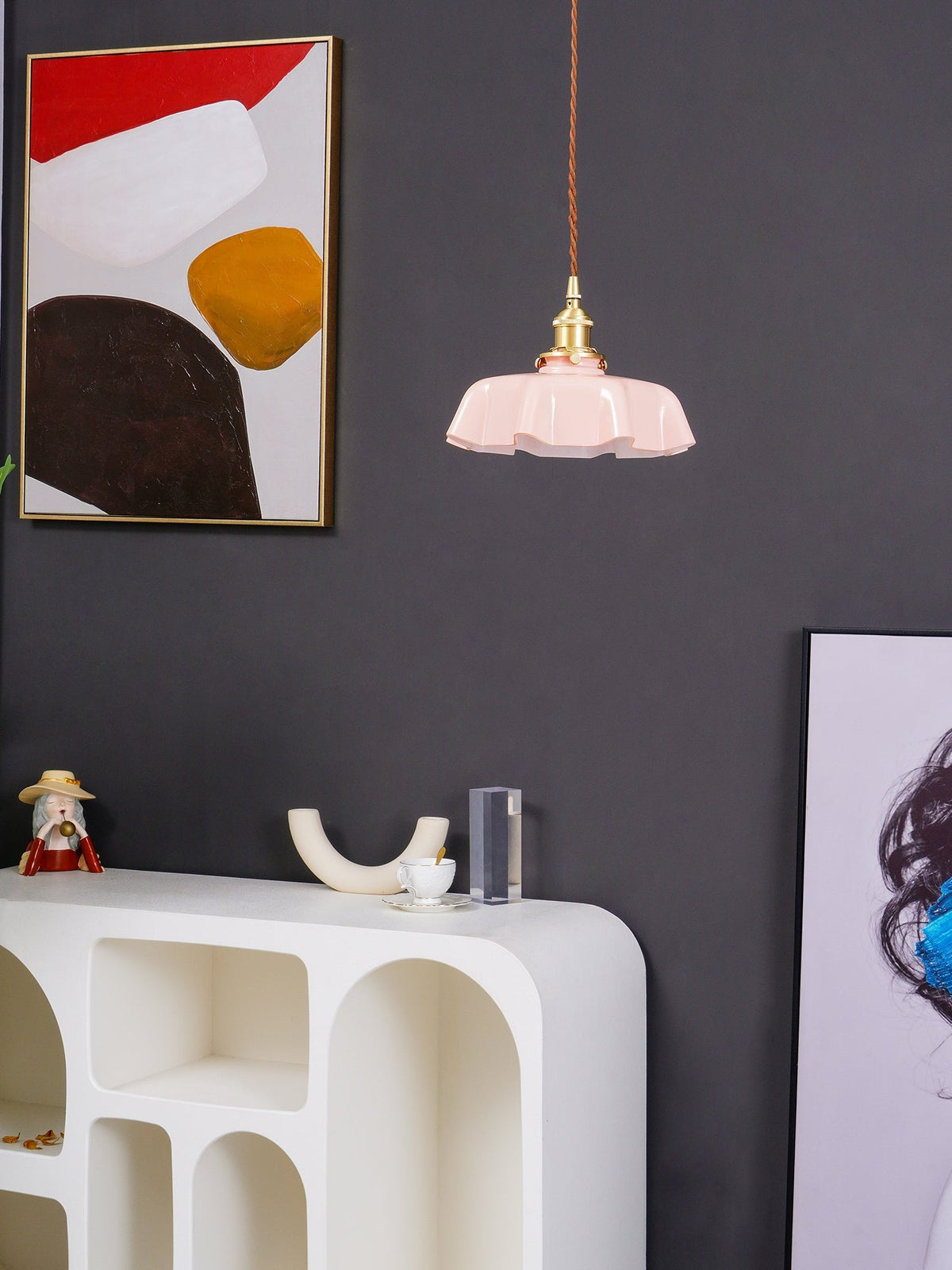 Textured Dome Pendant Light — Adjustable Height, White, Beige, Pink & Blue