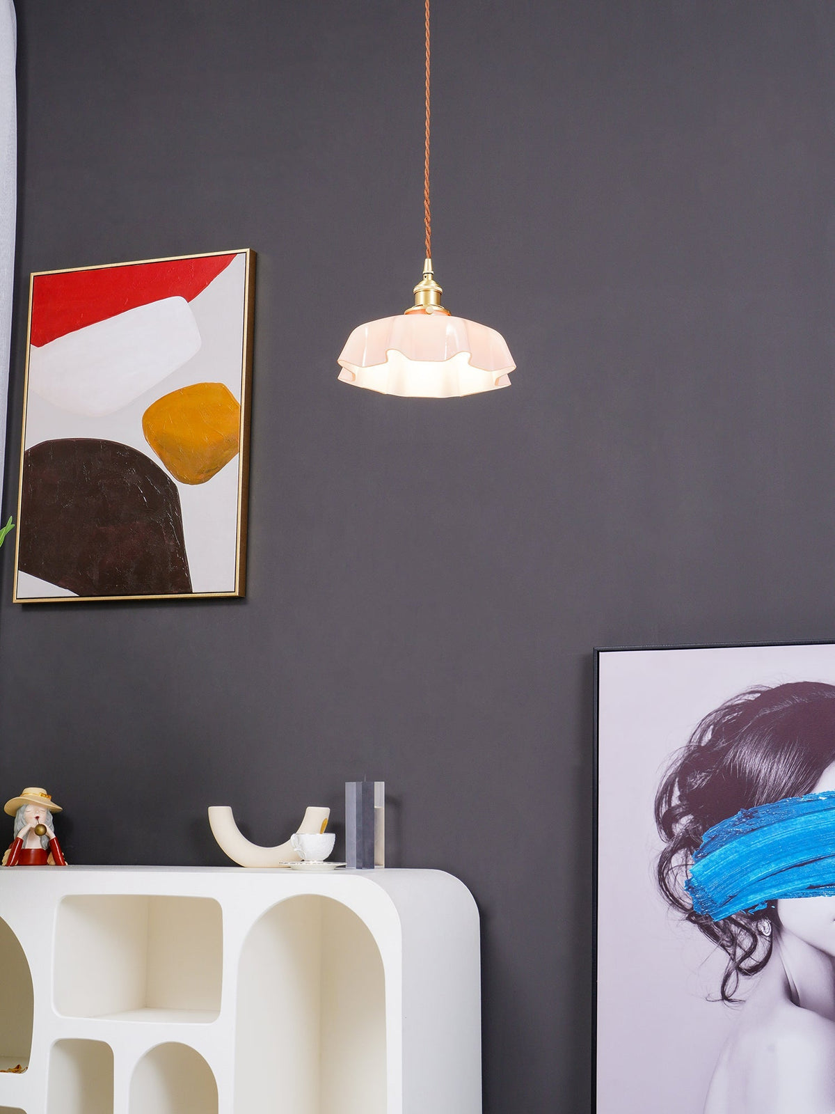 Textured Dome Pendant Light — Adjustable Height, White, Beige, Pink & Blue