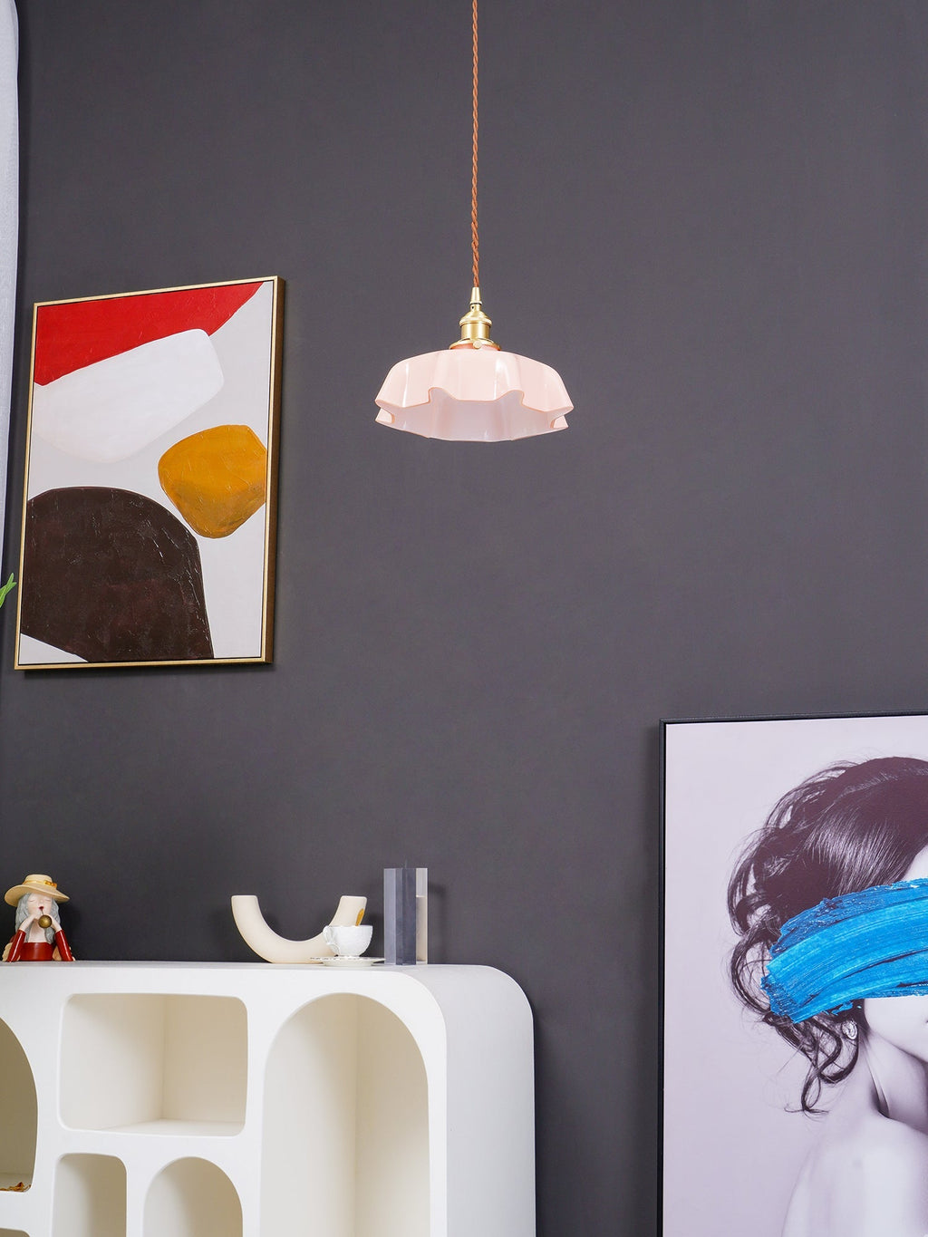 Textured Dome Pendant Light — Adjustable Height, White, Beige, Pink & Blue