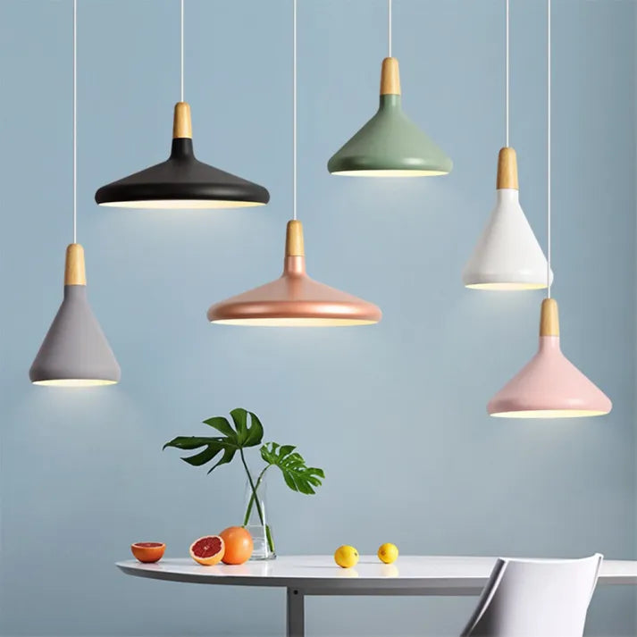 Marinelle Macaron Conical Pendant Lamp Aluminum Wood