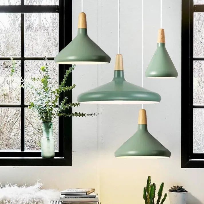 Marinelle Macaron Conical Pendant Lamp Aluminum Wood