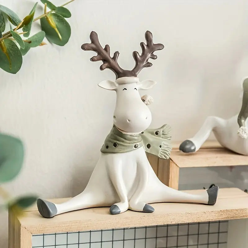 Handcrafted Holiday Reindeer Figurine with Cozy Scarf, 5.5 in - Euroselle