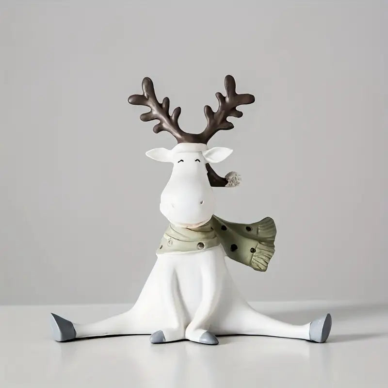 Handcrafted Holiday Reindeer Figurine with Cozy Scarf, 5.5 in - Euroselle