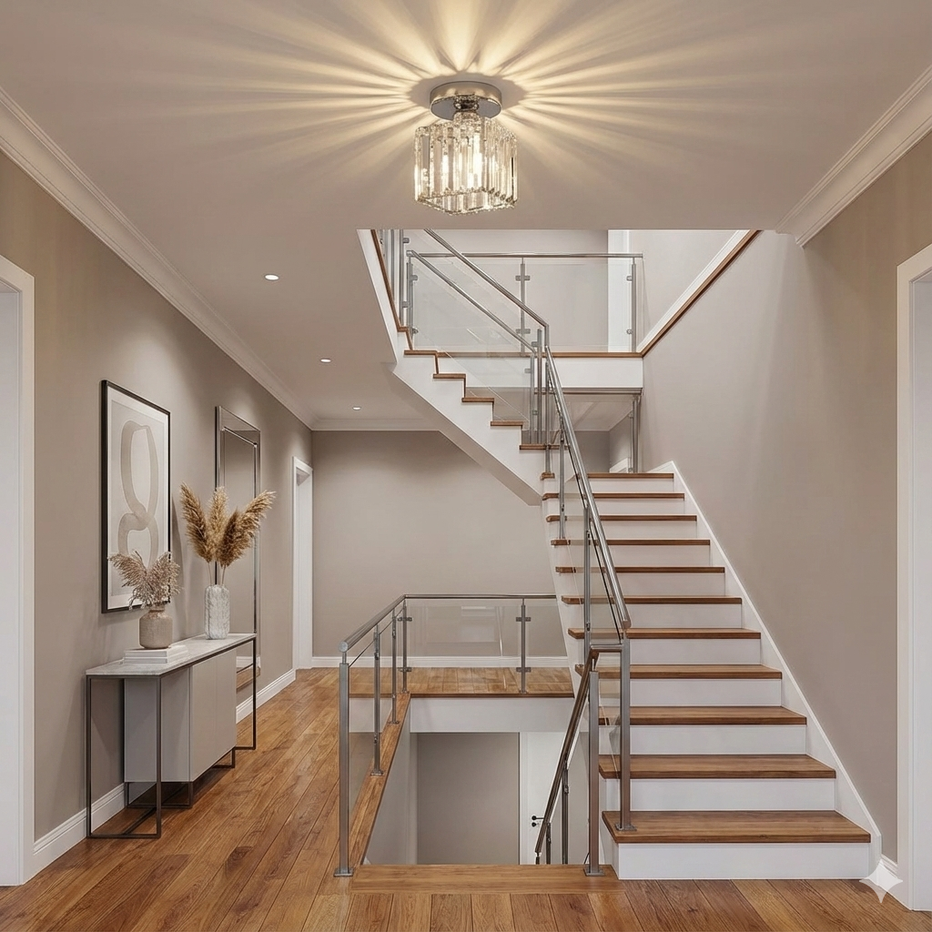 Black Gold Crystal Flush Mount Light Fixture — E27 Socket