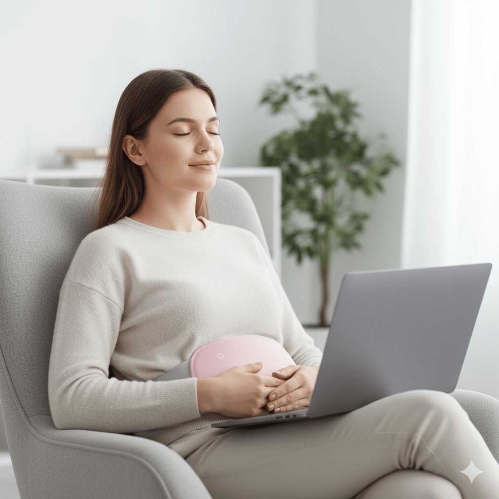 CalmCore Electric Abdominal Warmer — Rechargeable, Vibration Control, Cordless