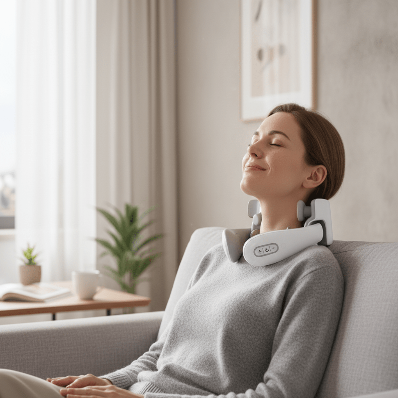 HaloNex Smart Neck Massager z funkcją podgrzewania — kompaktowe urządzenie wibracyjne i pulsacyjne, 5 prędkości