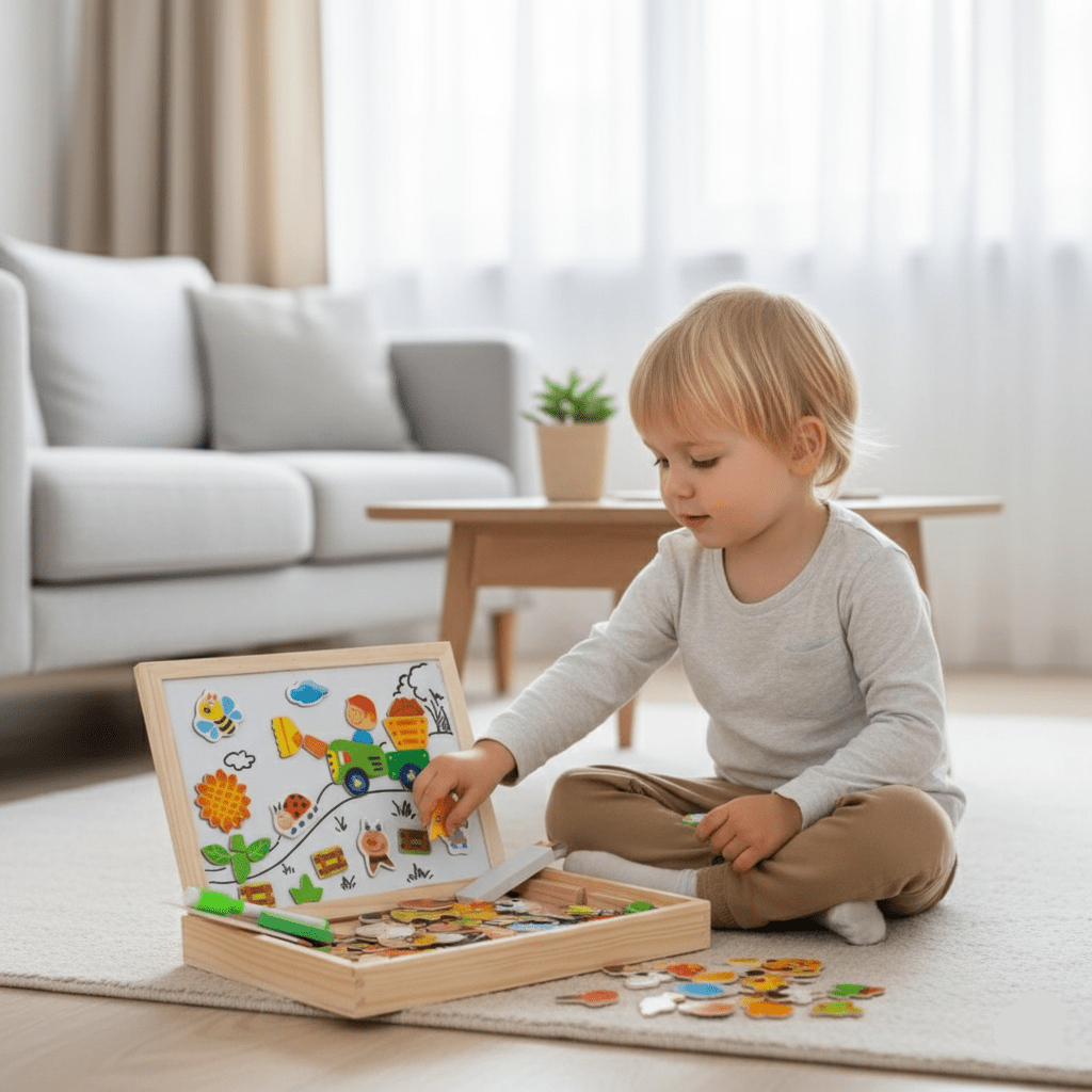 NovaTots 2-In-1 Montessori Drawing Board – Magnetic Chalkboard & White Board, Portable