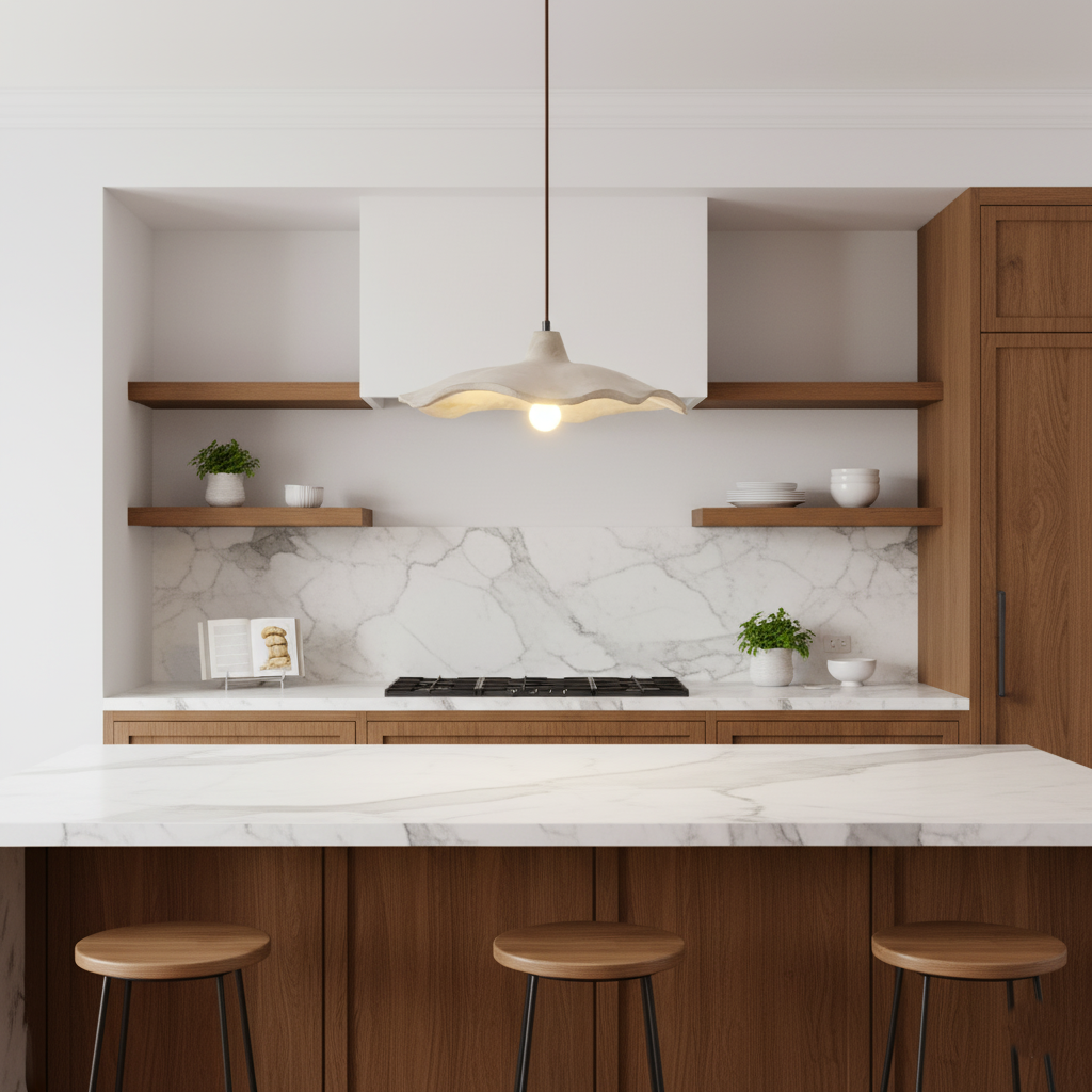 Betonnen hanglamp van 16 inch — Wabi-Sabi-bloemblaadje, geschikt voor led