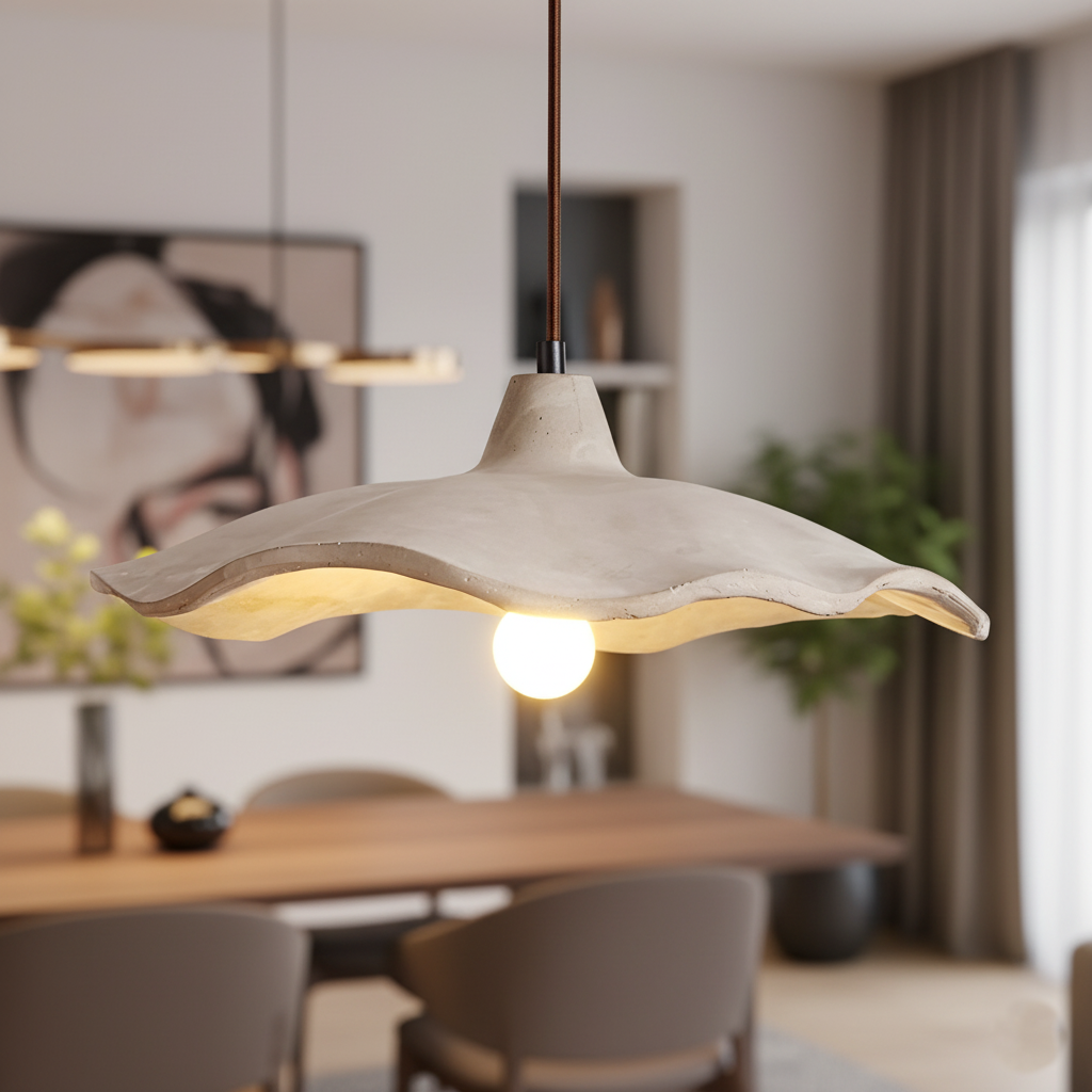 Betonnen hanglamp van 16 inch — Wabi-Sabi-bloemblaadje, geschikt voor led