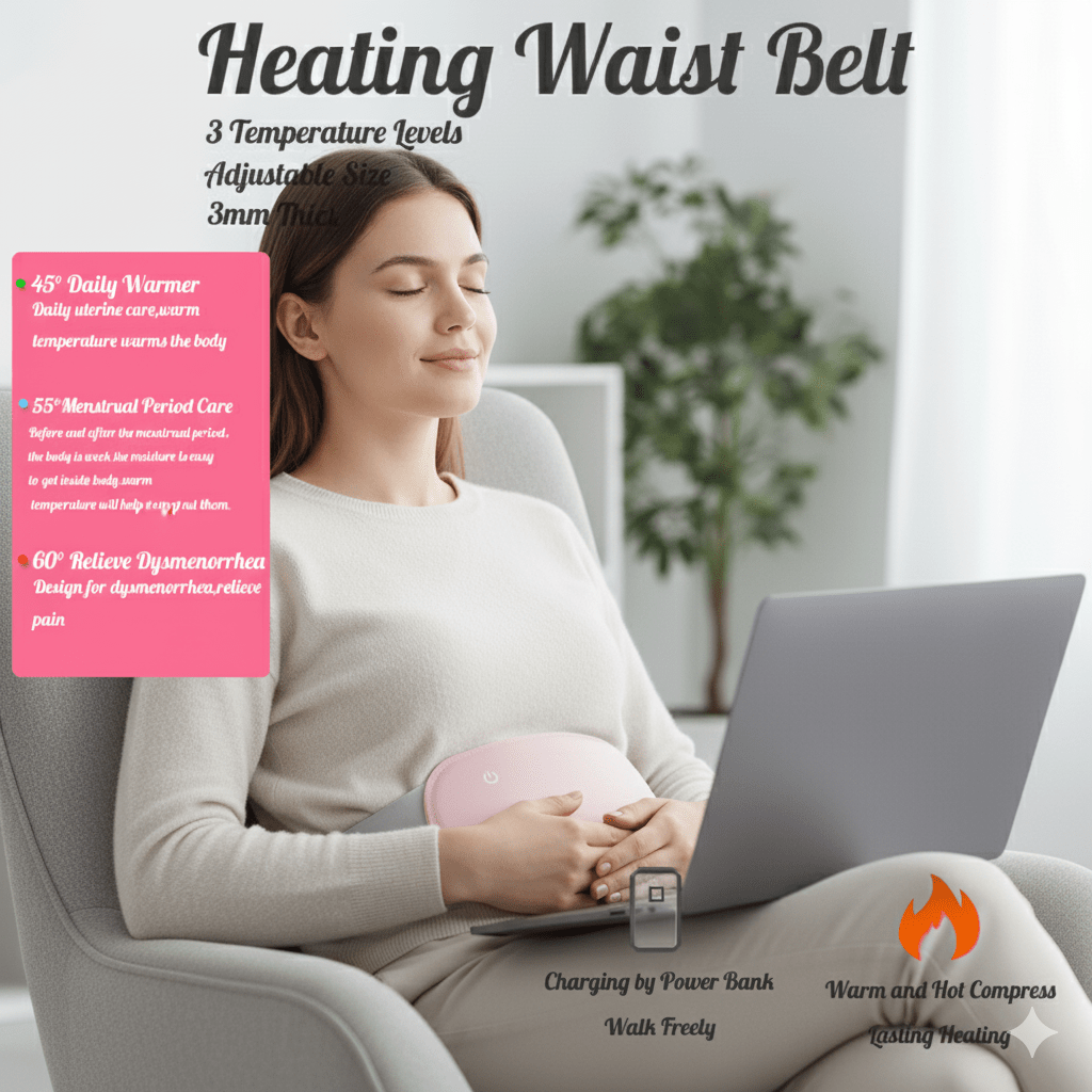CalmCore Electric Abdominal Warmer — Rechargeable, Vibration Control, Cordless
