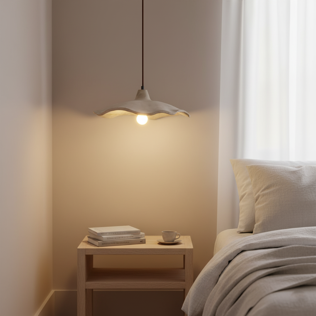 Betonnen hanglamp van 16 inch — Wabi-Sabi-bloemblaadje, geschikt voor led