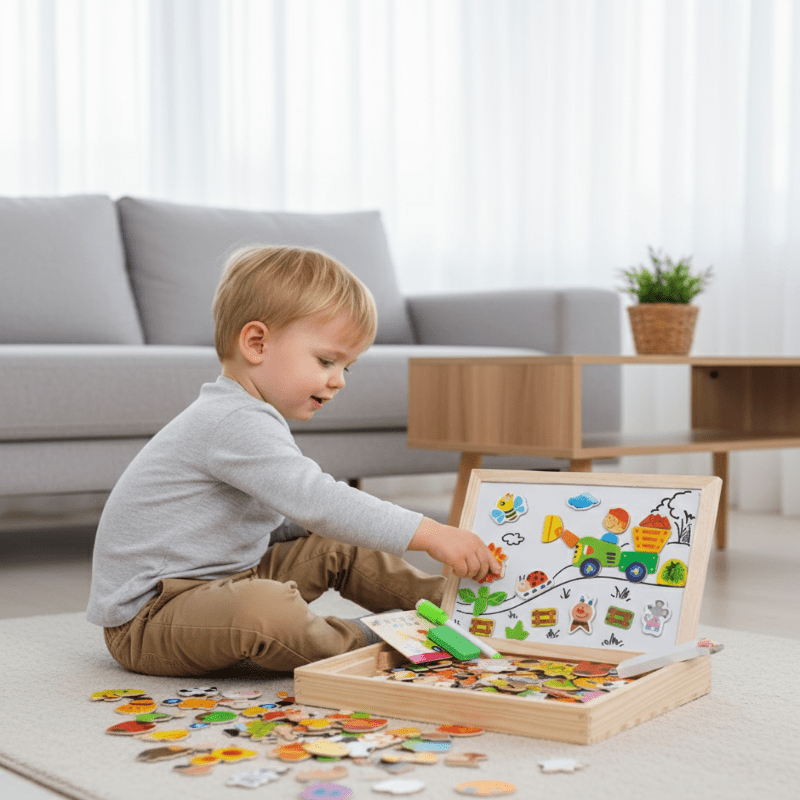 NovaTots 2-In-1 Montessori Drawing Board – Magnetic Chalkboard & White Board, Portable