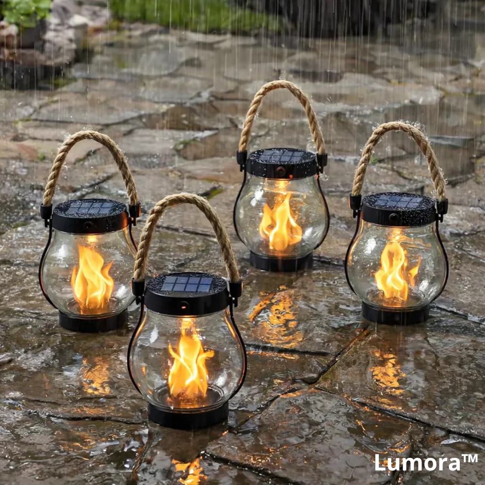 11-Inch solární LED lucerna s efektem plamene – vodotěsná, soumrakový senzor