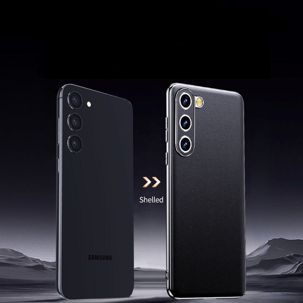 Pouzdro na telefon Samsung Galaxy z hovězí kůže — kovový rám, bezdrátové nabíjení