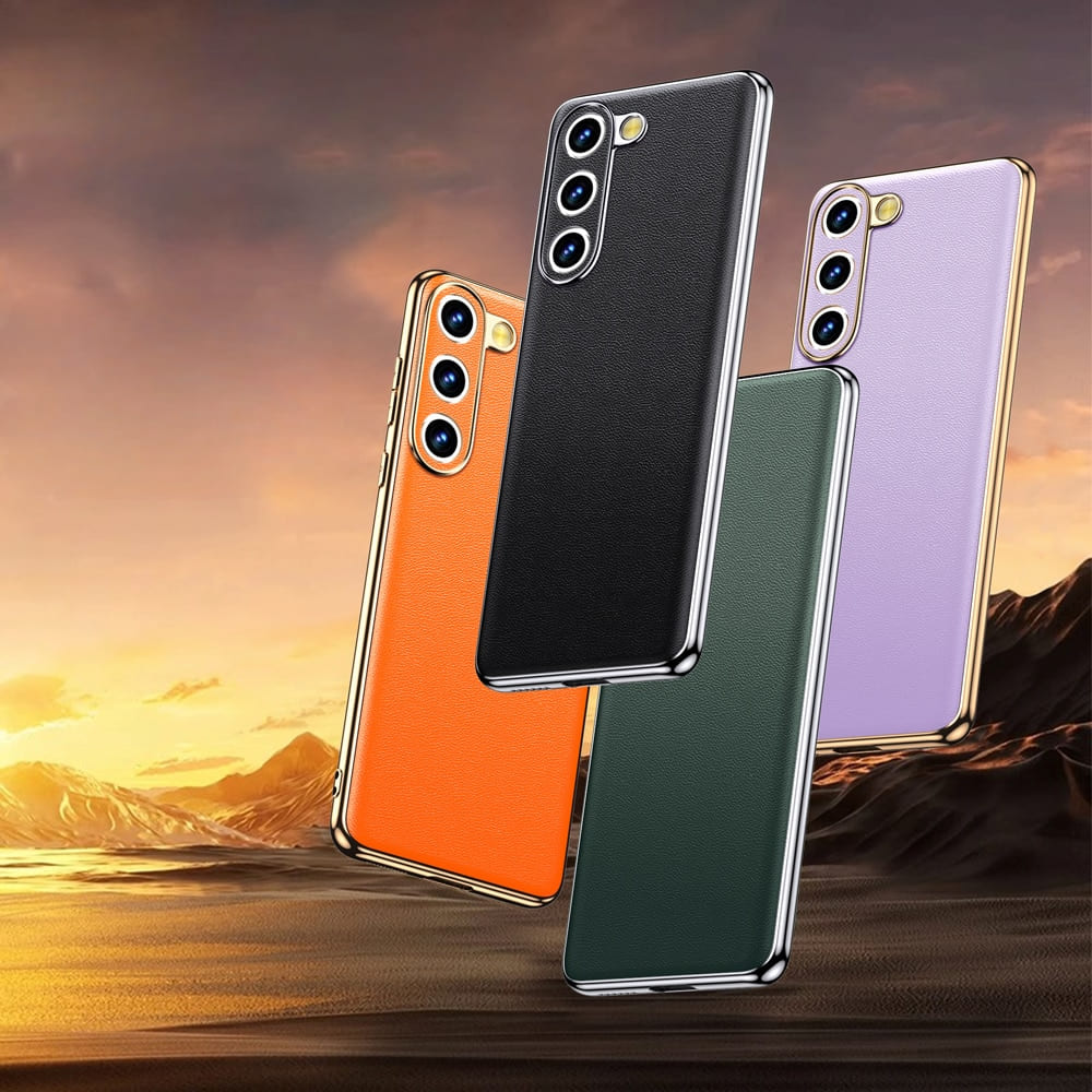 Pouzdro na telefon Samsung Galaxy z hovězí kůže — kovový rám, bezdrátové nabíjení