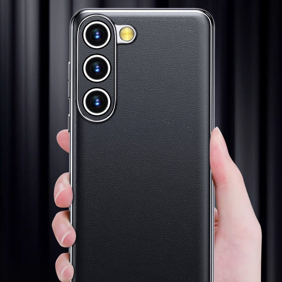 Pouzdro na telefon Samsung Galaxy z hovězí kůže — kovový rám, bezdrátové nabíjení