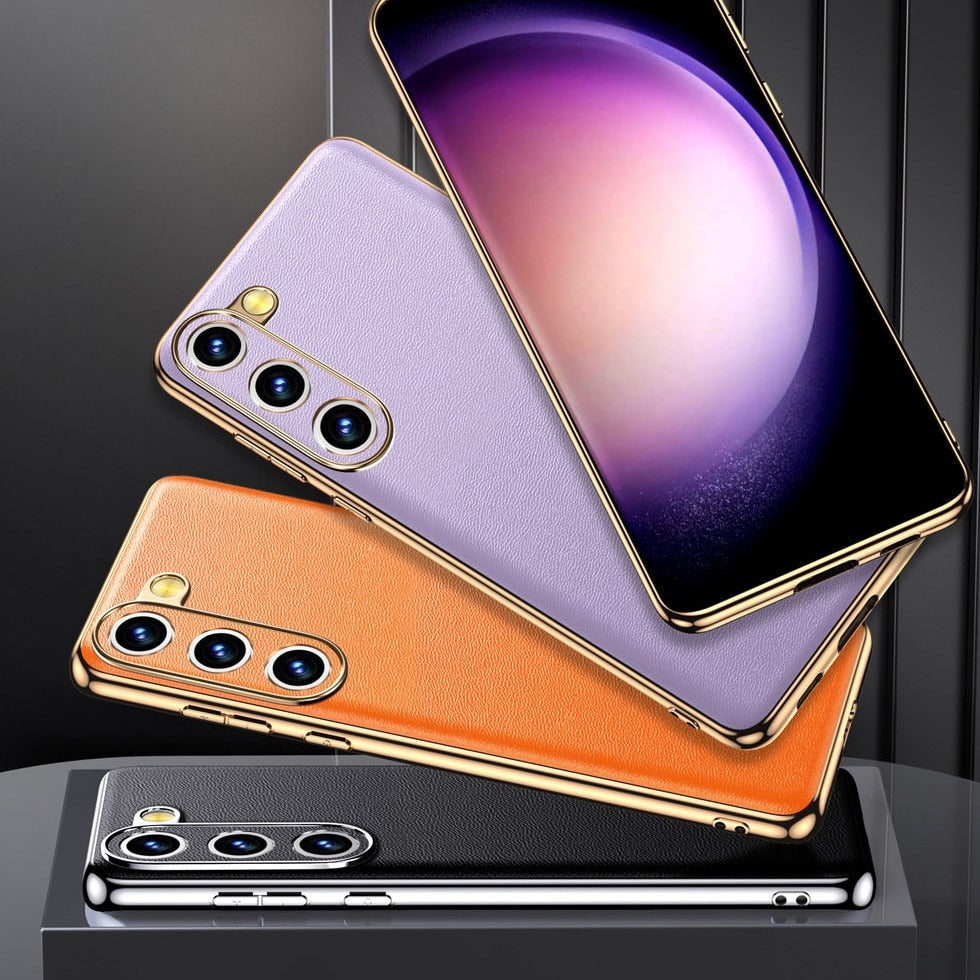 Pouzdro na telefon Samsung Galaxy z hovězí kůže — kovový rám, bezdrátové nabíjení
