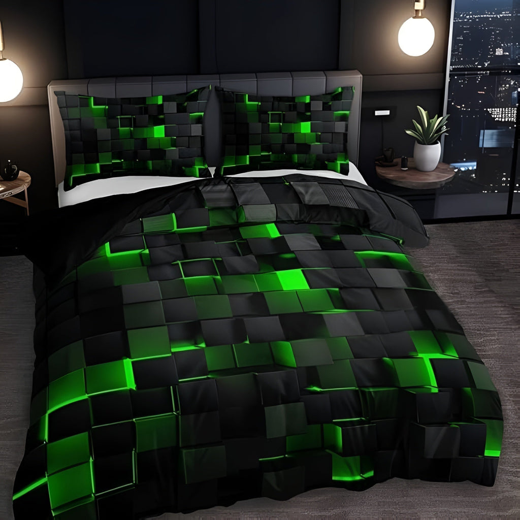 Neon 3D Gitter-Bettbezug-Set mit Kissenbezügen - Euroselle