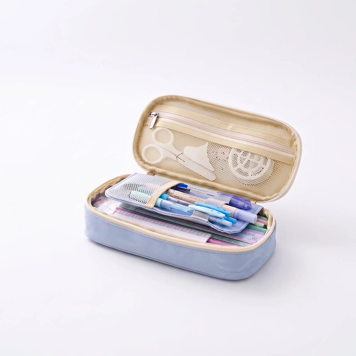 Dual-Layer Pencil Case, 90-Pen Capacity, Mesh, 8.7×4.3×2.6 in